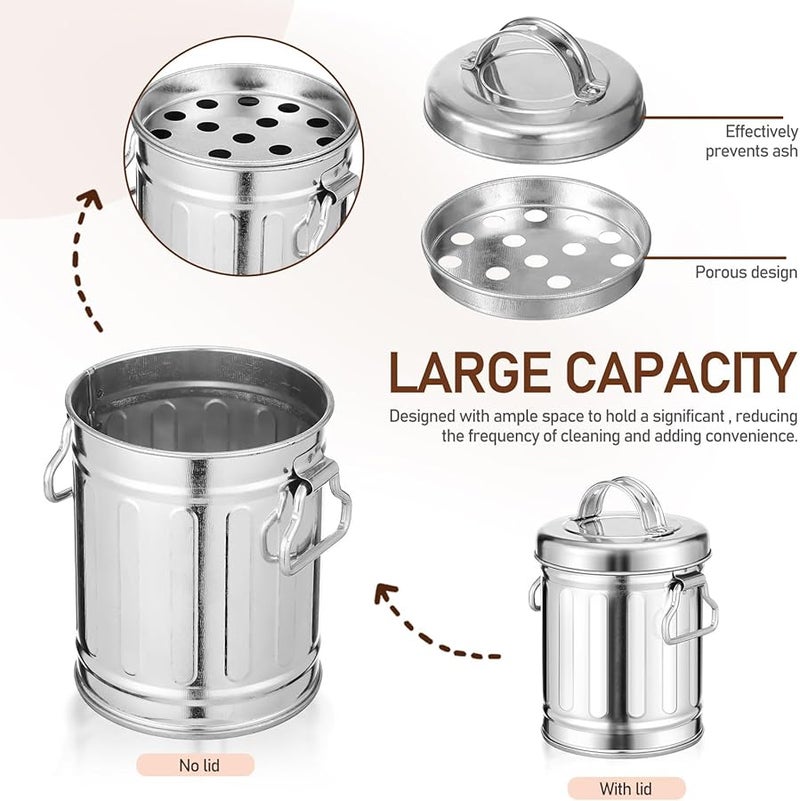 Galvanized Steel Windproof Ashtray With Lid Mini Desktop Trash Can For Home Office Kitchen - Image 3